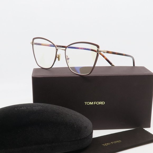 Tom Ford TF 5740-B 048 New Brown Cat Eye Eyeglasses 54mm - Picture 1 of 6